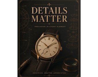 Póster de reloj "Los detalles importan", arte mural de relojería vintage, regalo para coleccionistas de relojes.