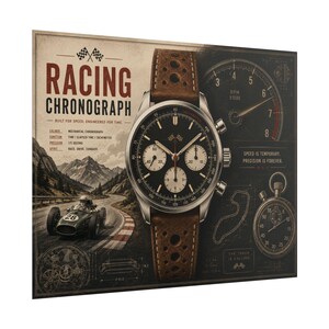 Racing Chronograph Poster, Motorsport Watch Wall Art, Vintage Horology Poster Print image 3