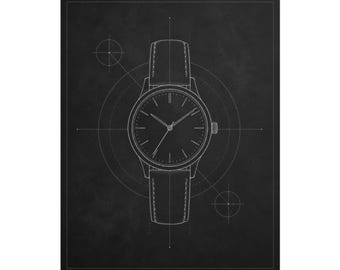 Póster minimalista con diseño de reloj, arte mural de relojería en estilo lineal, lámina de relojería.