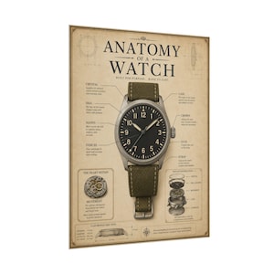 Anatomy of a Watch Poster, Vintage Horology Diagram Wall Art, Mechanical Timepiece Print image 3