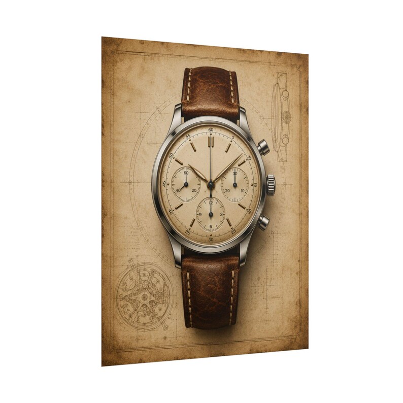 Póster de reloj cronógrafo vintage, arte mural de reloj mecánico, lámina de relojería, decoración para coleccionistas imagen 3