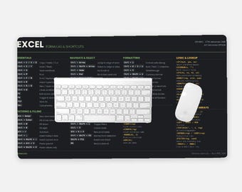 Spreadsheet Formulas & Shortcuts Desk Mat | Large Cheat Sheet Mouse Pad (24x14)