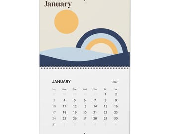 2027 Wall Calendar, Retro Aesthetic Monthly Calendar in 3 Styles - Checkered, Mid Century Sun or Groovy Daisy, 11x8.5 or 14x11.5