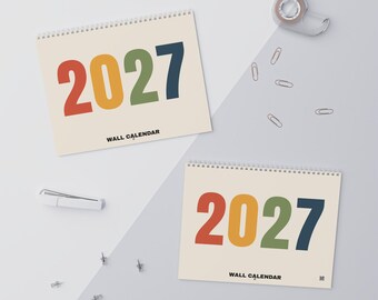 2027 Calendar, Modern Typography Wall Calendar, Bold Numbers Minimalist Monthly Calendar, Colorful or Black & White, 11x8.5 or 14x11.5