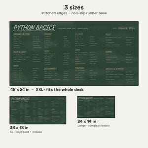 Python Basics Cheat Sheet Desk Mat, Beginner Coding Large Desk Pad, Chalkboard Programmer Gift, Computer Science Student Mouse Pad image 3