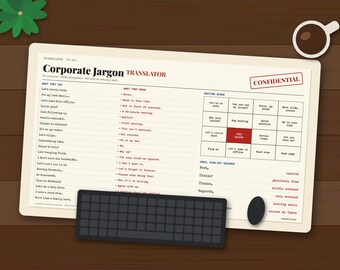 Corporate Jargon Translator Desk Mat, Funny Office Gift for Coworker, Meeting Bingo Large Desk Pad, Boss Gift, Work From Home Mouse Pad