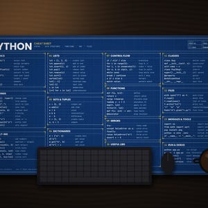 Python Blueprint Cheat Sheet Desk Mat, Large Mouse Pad for Developers