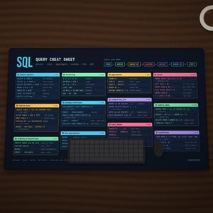 SQL Cheat Sheet Desk Mat, Database Query Reference Pad (4 Colors)