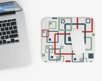 Retro Geometric Squares Mouse Pad | Mid-Century Modern Desk Mat