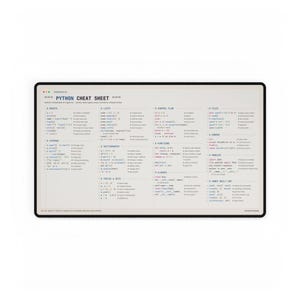 Python Cheat Sheet Desk Mat, Programmer Mouse Pad, Coding Desk Pad, Python Developer Gift, Computer Science Student Gift, Large 24x14