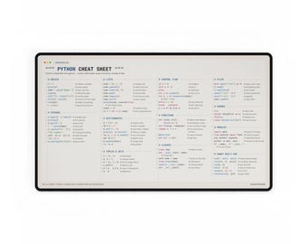 Python Cheat Sheet Desk Mat, Programmer Mouse Pad, Coding Desk Pad, Python Developer Gift, Computer Science Student Gift, Large 24x14