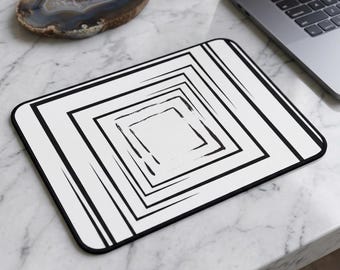 Concentric Square Line Art Desk Mat | Minimal Geometric Mousepad