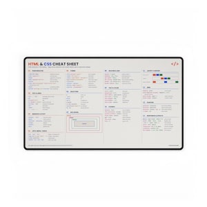 HTML CSS Cheat Sheet Desk Mat, Web Developer Mouse Pad, Coding Desk Pad, Programmer Gift, Front End Developer Gift, Large 24x14