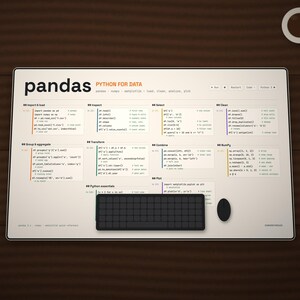 Python Pandas Cheat Sheet Desk Mat, Data Science Reference Pad (Large Mouse Pad)