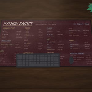 Python Basics Cheat Sheet Desk Mat, Beginner Coding Large Desk Pad, Chalkboard Programmer Gift, Computer Science Student Mouse Pad image 6