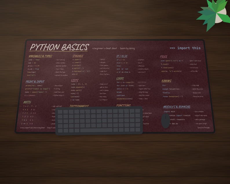 Python Basics Cheat Sheet Desk Mat, Beginner Coding Large Desk Pad, Chalkboard Programmer Gift, Computer Science Student Mouse Pad image 6