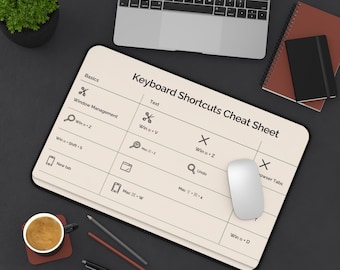 Keyboard Shortcuts Cheat Sheet Desk Mat | Beige Computer Shortcut Reference Mouse Pad