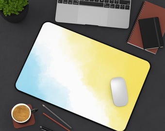 Sunrise Watercolor Desk Mat | Blue Yellow Gradient Mouse Pad, Home Office Workspace Mat