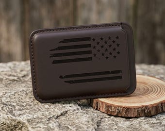 MagSafe Compatible Wallet | Black Distressed American Flag Vegan Leather Card Holder