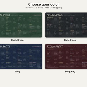 Python Basics Cheat Sheet Desk Mat, Beginner Coding Large Desk Pad, Chalkboard Programmer Gift, Computer Science Student Mouse Pad image 2
