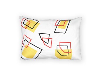 Federa per cuscino in cotone con motivo geometrico a quadrati gialli e rossi / Motivo astratto moderno