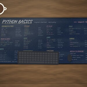Python Basics Cheat Sheet Desk Mat, Beginner Coding Large Desk Pad, Chalkboard Programmer Gift, Computer Science Student Mouse Pad image 5
