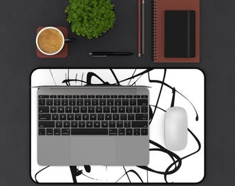 Abstract Black Brushstroke Desk Mat | Minimal Monochrome Office Mat