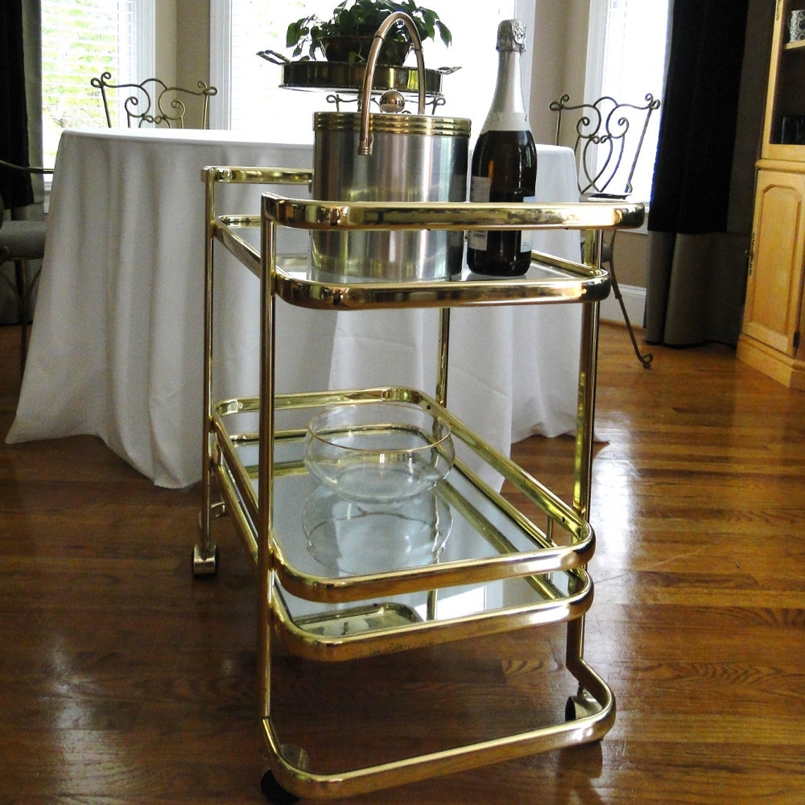 Vintage Bar Cart Hollywood Regency Gleaming Gold Geometric Etsy