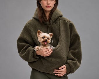 Kangaroo Pouch Fleece Hoodie | Unisex Dog & Cat Carrier Hoodie with Large Pocket