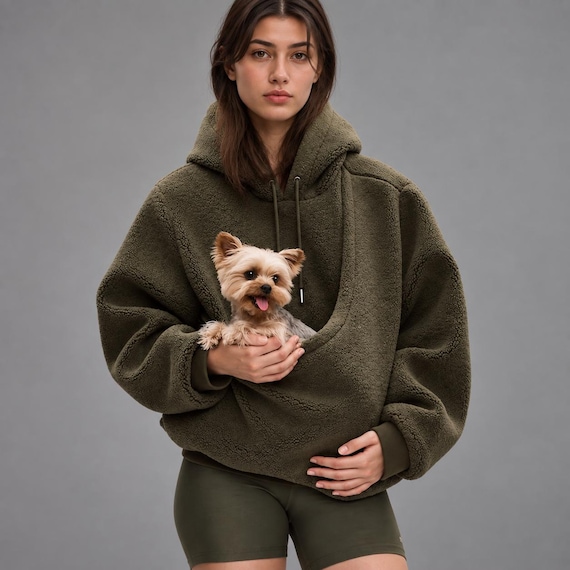 Kangaroo Pouch Fleece Hoodie | Unisex Dog & Cat Carrier Hoodie with Large Pocket