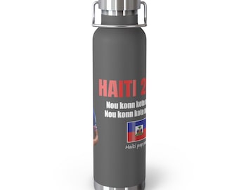 Haiti Soccer Player Graphic Water Bottle | 22oz Copper Vacuum Insulated - [Tumbler] [IMG 020 [World Cup 2026 - HAITI 011] Black