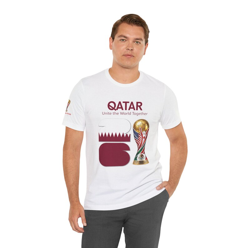 Qatar 2026, World Cup Trophy Tee | Qatar flag football shirt - [IMG 092 [World Cup 2026 - QATAR 001] White image 13