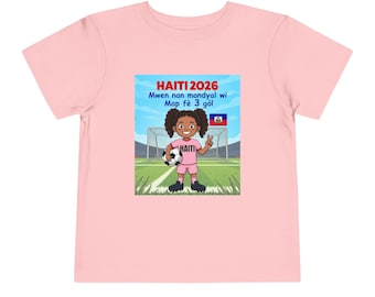 Maglietta per bambini Haiti 2026 Calcio / Bandiera haitiana, slogan creolo - [IMG 127 [Coppa del Mondo 2026 - HAITI 021] Bianco