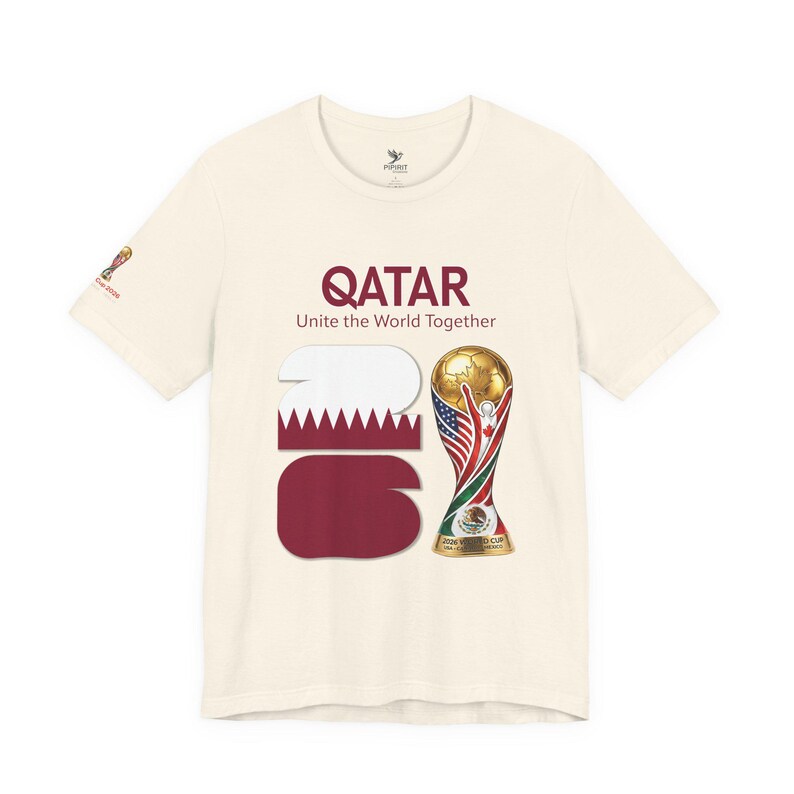Qatar 2026, World Cup Trophy Tee | Qatar flag football shirt - [IMG 092 [World Cup 2026 - QATAR 001] White image 3