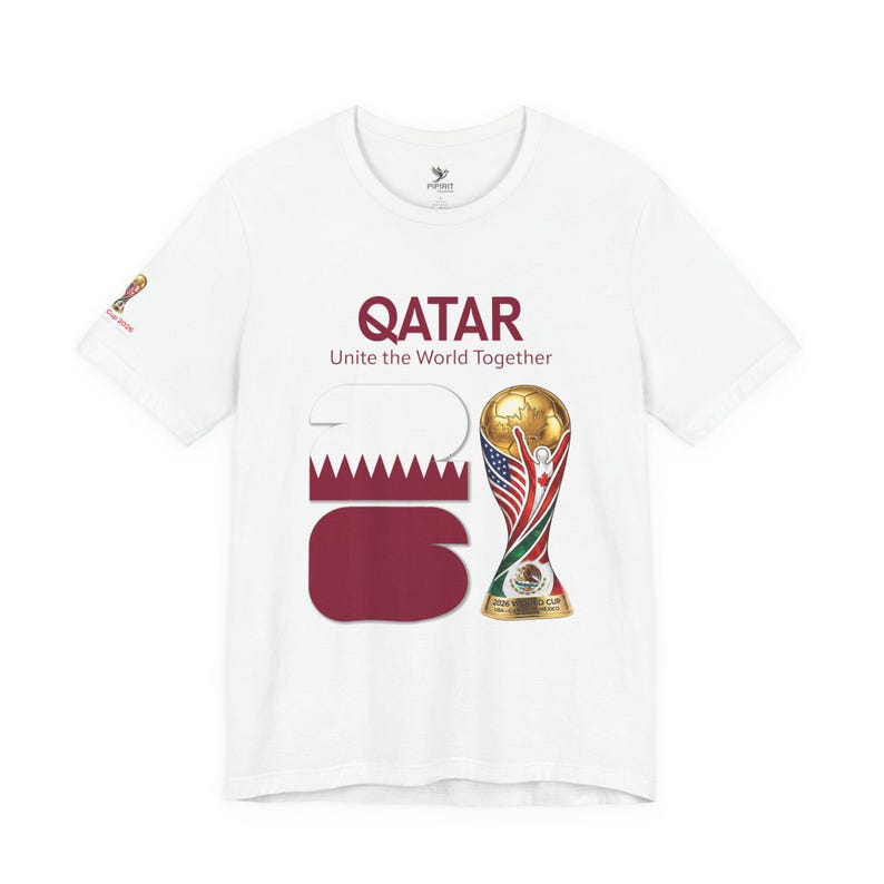 Qatar 2026, World Cup Trophy Tee | Qatar flag football shirt - [IMG 092 [World Cup 2026 - QATAR 001] White image 1