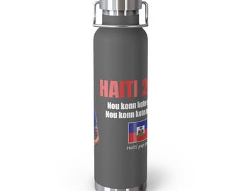 Haiti Soccer Player Graphic Water Bottle | 22oz Copper Vacuum Insulated - [Tumbler] [IMG 020 [World Cup 2026 - HAITI 011] Black