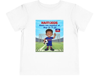 Haiti 2026 Fußball-Kind-Kleinkind-T-Shirt | Haitianische Flagge, Fußballspieler [IMG 128 [WM 2026 - HAITI 022] Weiß