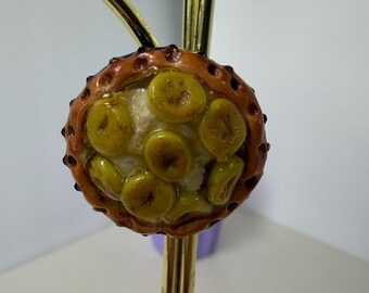 Handmade Polymer Clay Banana Cream Pie Magnet – Realistic Dessert Decor