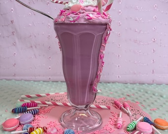 Decoración rosa de batido falso: Exhibidor de batido de dulces kawaii, dulce caprichoso