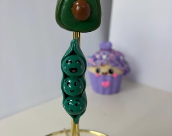 Imanes de aguacate y guisantes hechos a mano con arcilla polimérica – Decoración de cocina kawaii