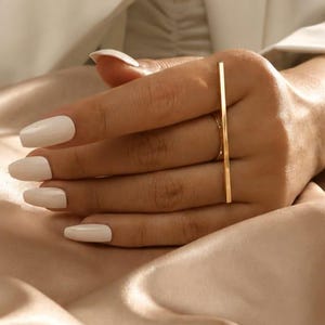 Gold Bar Ring, Minimalist Vertical Line, Modern Stacking Jewelry