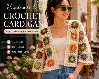 Crochet Cardigan Pattern PDF, Boho Granny Square Flower Jacket (Digital Download)