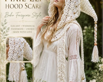 Crochet Pixie Elf Hood Scarf Pattern, Boho Fairycore Woodland Style (PDF Download)