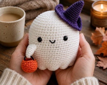 Spooky Ghost Plush with Witch Hat Crochet Tutorial Pattern PDF