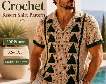 Unisex Crochet Shirt Pattern PDF, Summer Button Up Mesh Top, Mens Women Resort Shirt, Triangle Crochet Pattern