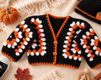 Toddler Crochet Cardigan Pattern, Halloween Pumpkin Sweater, Granny Stitch Jacket (PDF Download)
