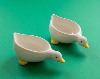 Juego de cuencos para salsa con forma de pato, estilo kawaii, de cerámica, ideales para amantes de los patos. Regalo perfecto para la cocina.