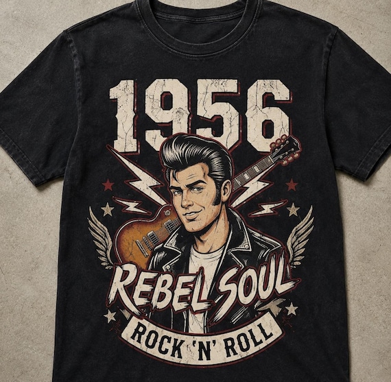 1956 Rebel Soul Rockn Roll Graphic Tee: Retro Fifties Music Shirt
