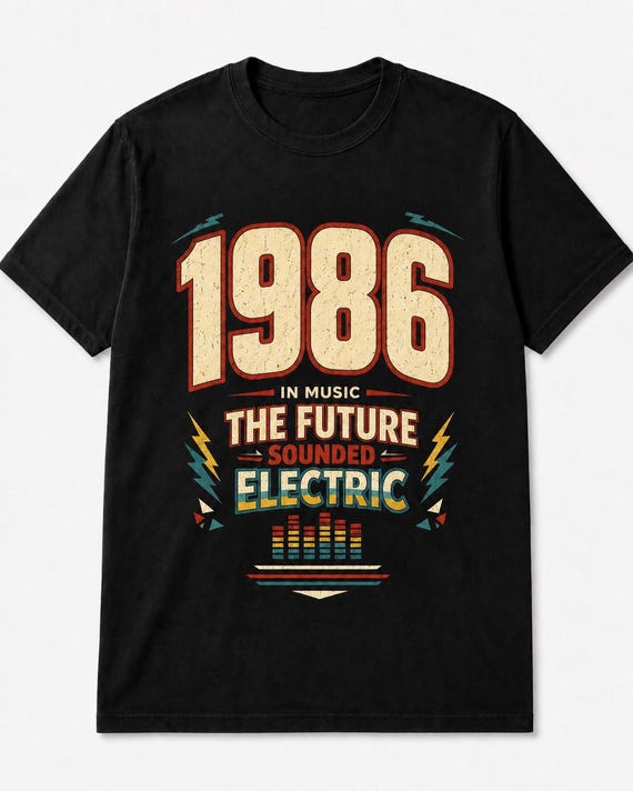 1986 Birthday Shirt Vintage 80s Music Lover Tee Retro Graphic Tshirt Electric Synthwave Top