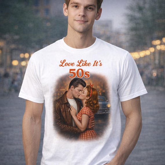 Love Like It's 50s Retro Couple Graphic T-Shirt – Rockabilly Romance Tee